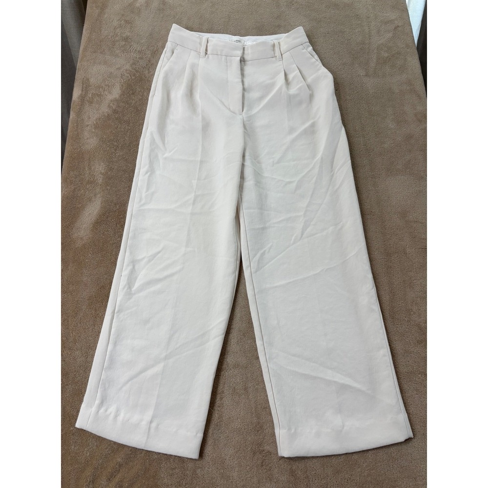 Wilfred Wide Leg Pants Womens size 10 White cropped pleated zip polyester EUC